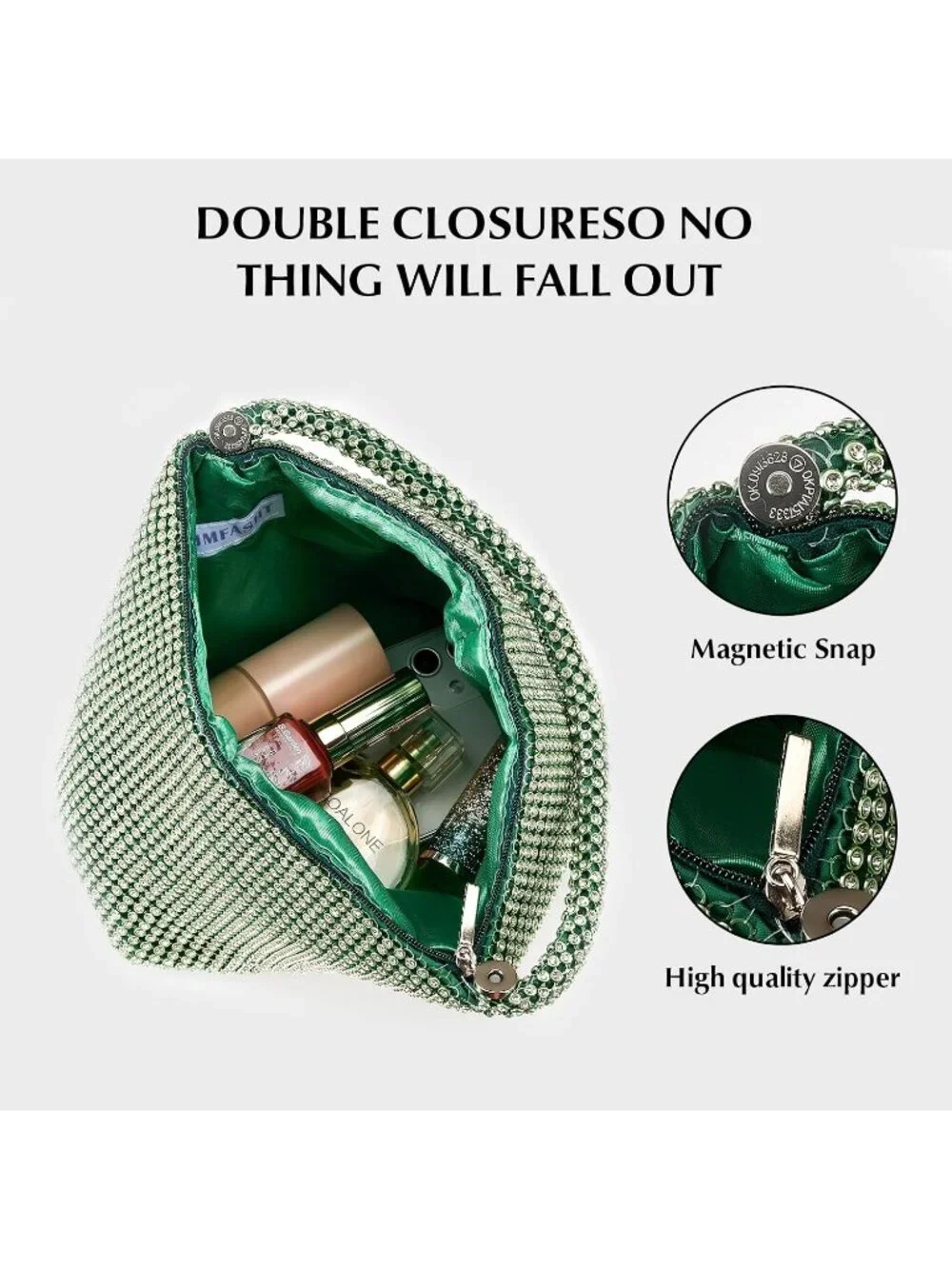 Women's Green Rhinestone Triangle Clutch Purse Vintage Evening Bag